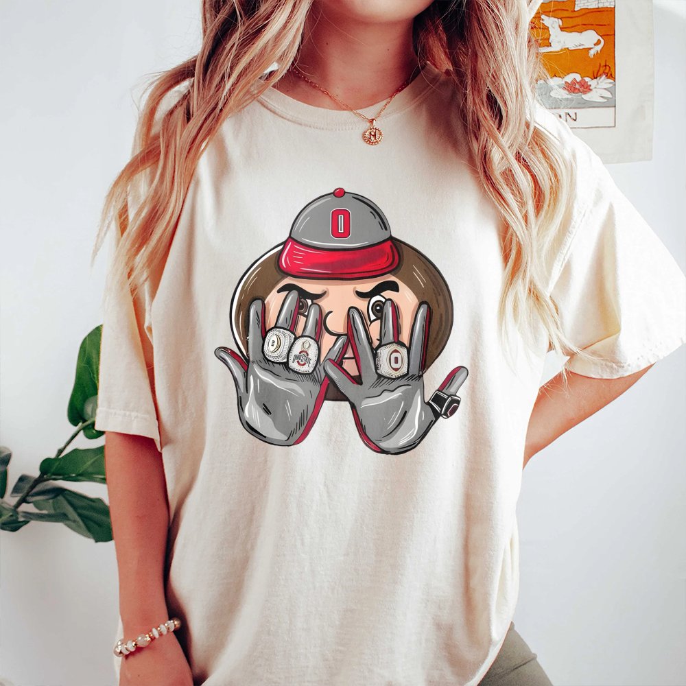 College Football Mascot Ring T-Shirt | Championship Rings Graphic Design | Premium Cotton Tee | Gift for Ohio State Fans and 