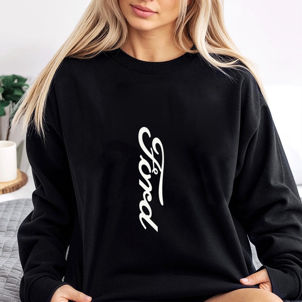 Vertical Script Logo Sweatshirt | Classic Automotive Graphic Print | Premium Cotton-Blend Crewneck | Gift For Car Enthusiasts