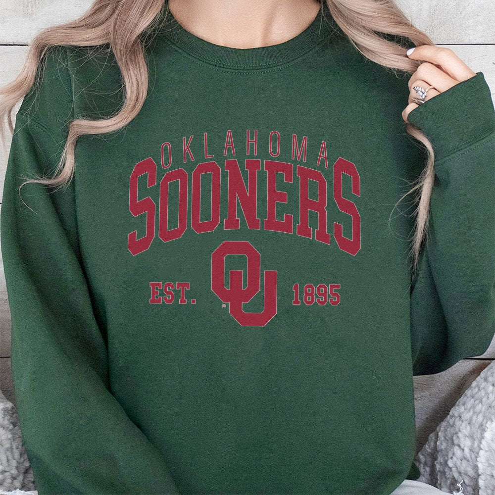Oklahoma Sooners Sweatshirt | Retro Est. 1895 Varsity OU Logo | Premium Cotton Blend Crewneck | Gift for University of Oklaho