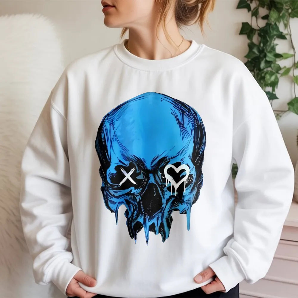 Blue Skull Graphic Sweatshirt | Heart Eye Grunge Aesthetic | Premium Cotton Blend | Dark Romance Bookish Gift for Readers