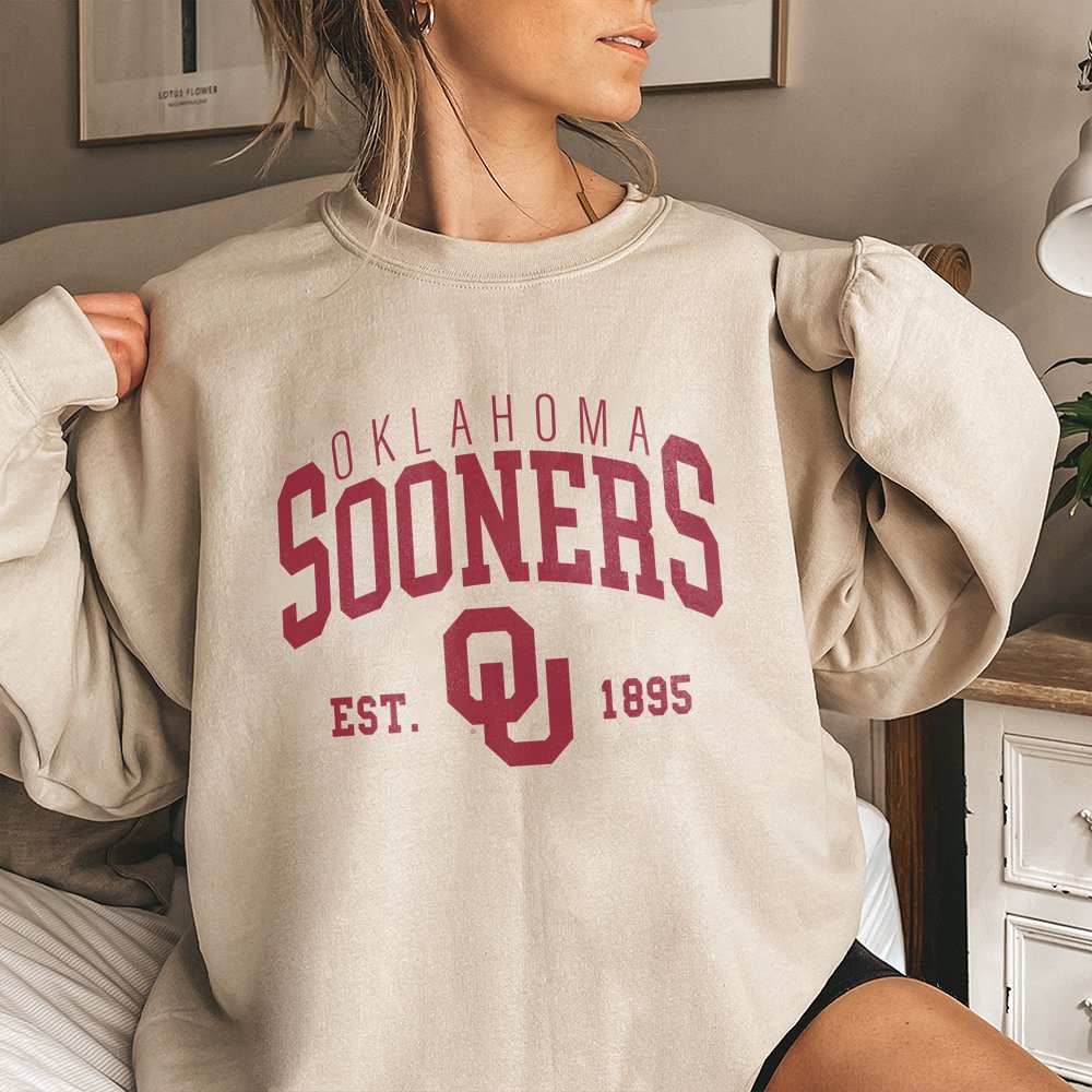 Oklahoma Sooners Sweatshirt | Retro Est. 1895 Varsity OU Logo | Premium Cotton Blend Crewneck | Gift for University of Oklaho