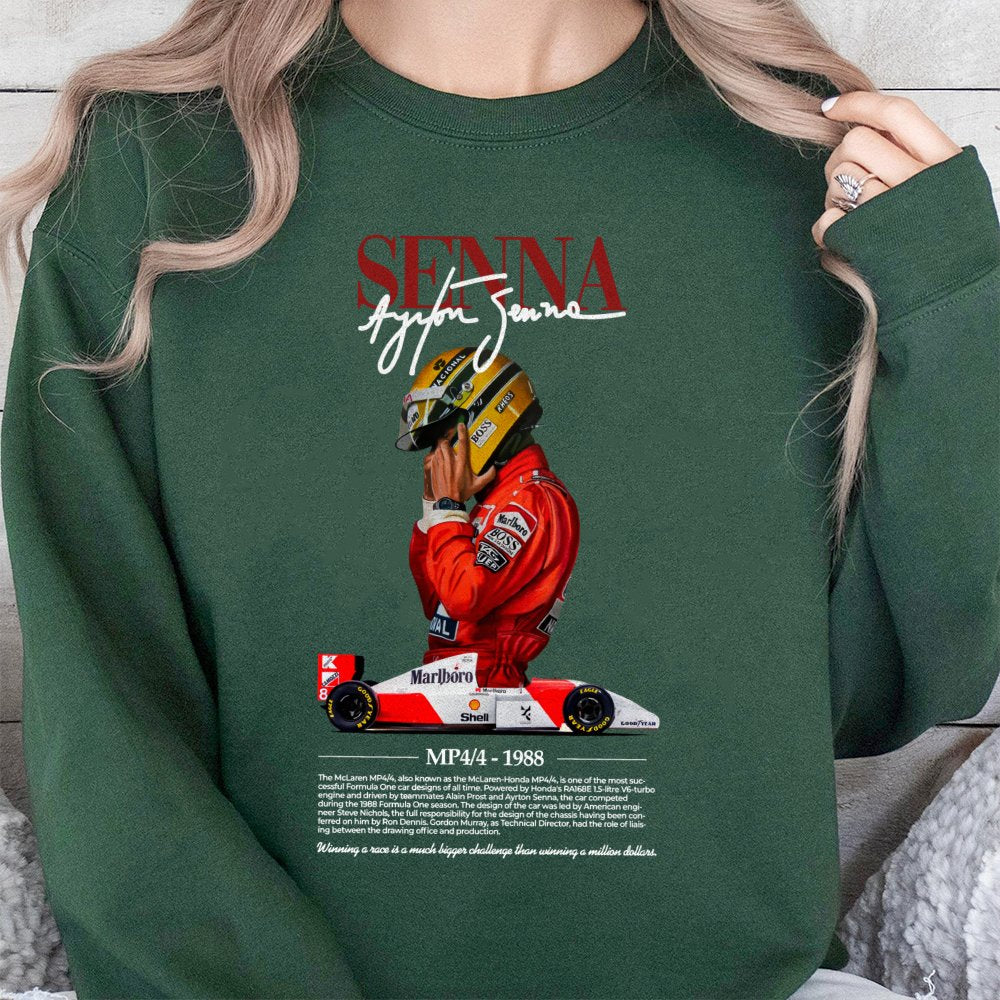 Ayrton Senna F1 Sweatshirt | Vintage Formula 1 MP4/4 Racing Graphic | Premium Cotton Blend Crewneck | Motorsport Gift for Rac