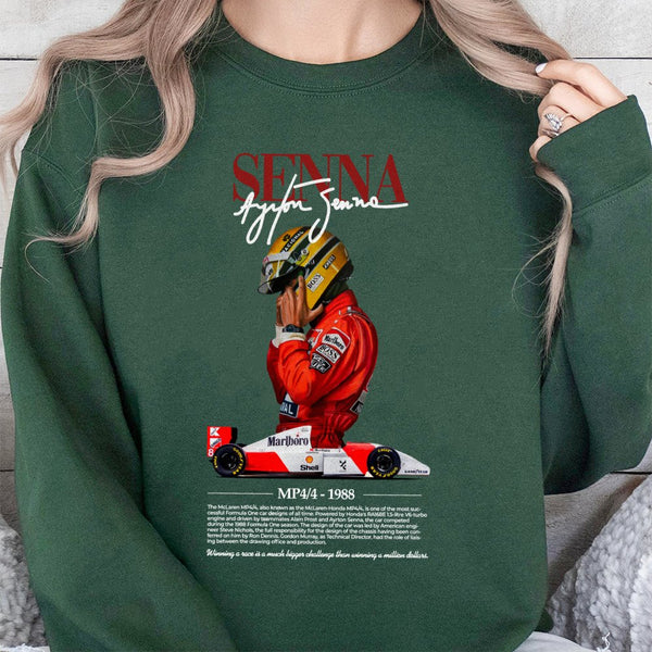 Ayrton Senna F1 Sweatshirt | Vintage Formula 1 MP4/4 Racing Graphic | Premium Cotton Blend Crewneck | Motorsport Gift for Rac