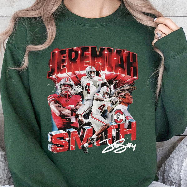 Jeremiah Smith Football Sweatshirt | Retro Ohio State Player Graphic | Premium Cotton Blend | Gift for College Sports Fans