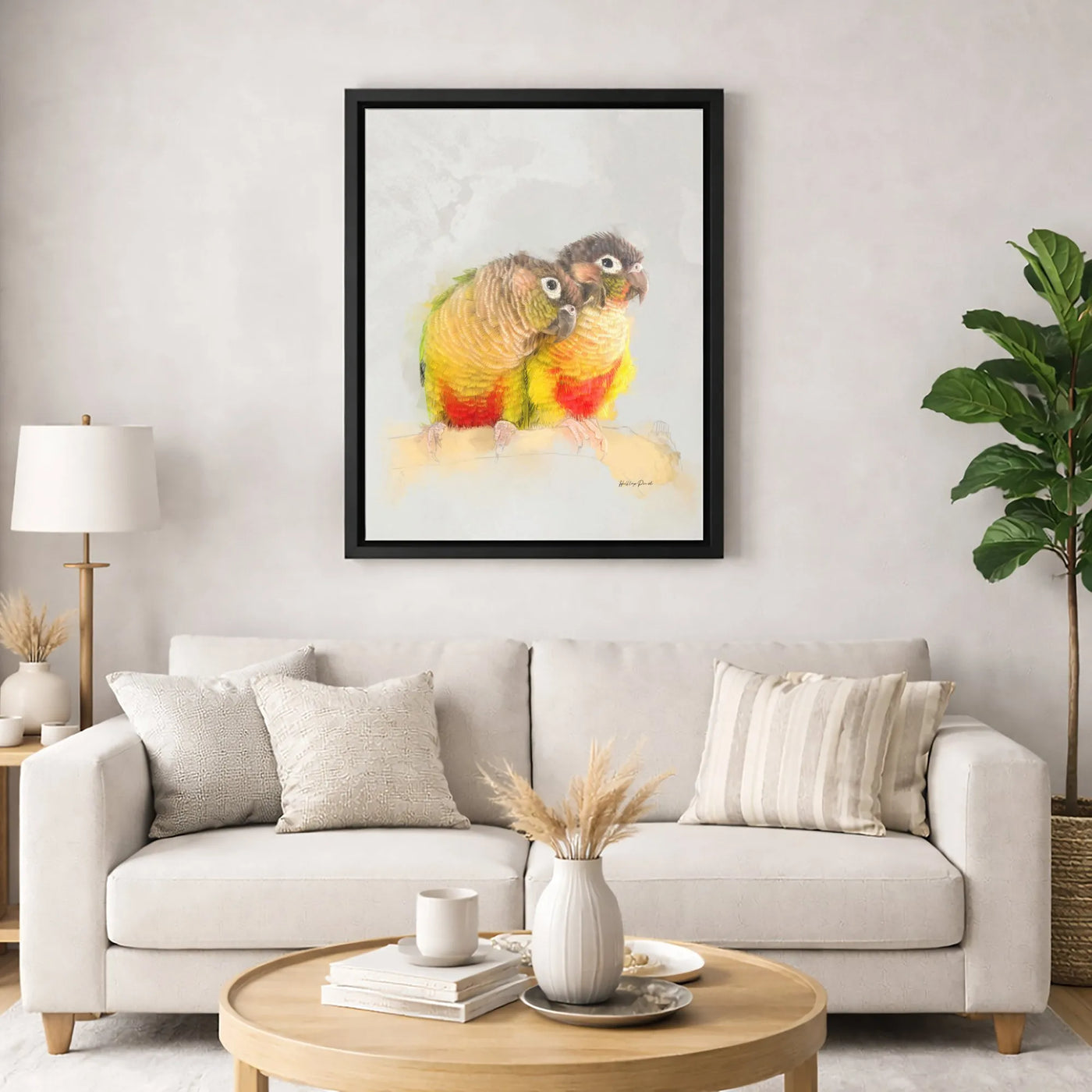 Green-Cheeked Conure Canvas Art | Watercolor Bird Couple Painting | 1.25-Inch Premium Gallery Profile | Parrot Lover Home Dec
