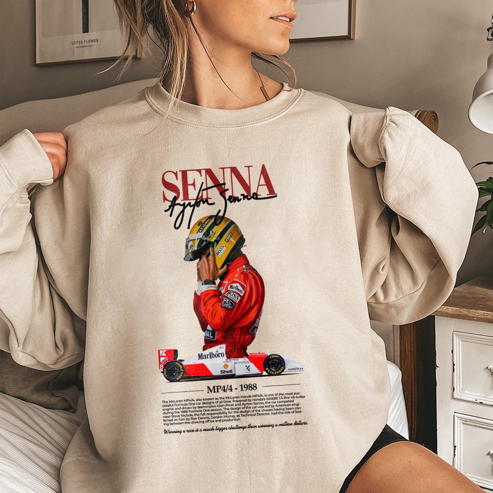 Ayrton Senna F1 Sweatshirt | Vintage Formula 1 MP4/4 Racing Graphic | Premium Cotton Blend Crewneck | Motorsport Gift for Rac