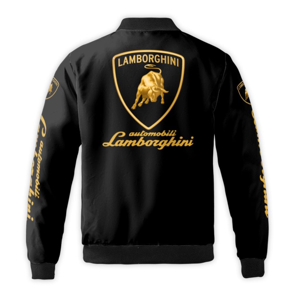 Luxury Supercar Bomber Jacket | Gold Logo Graphic Design | Premium Nylon Outer Shell | Automotive Fan Gear Gift For Men