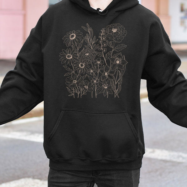 Wildflower Botanical Hoodie | Line Art Floral Cottagecore Design | Premium Cotton Blend | Aesthetic Nature Lover Gift for Her