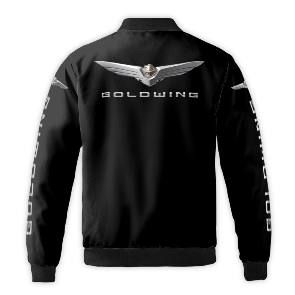 Goldwing Motorcycle Bomber Jacket | Silver Chrome Wing Logo Graphic | Durable Nylon Streetwear | Premium Gift for Motorcycle 