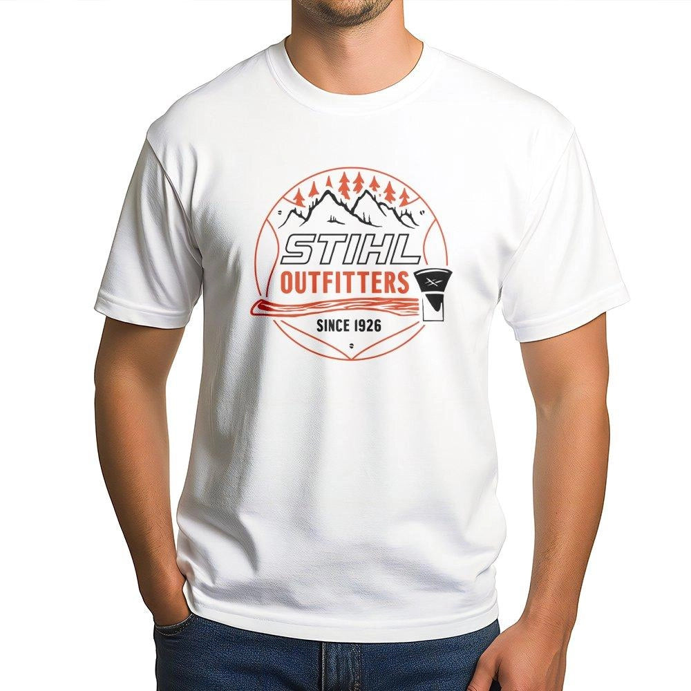 Logging Outfitter T-Shirt | Retro Chainsaw Forestry Design | Premium Cotton Graphic Tee | Outdoor Lumberjack Gift For Men