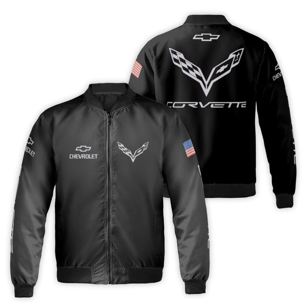 Chevy Corvette Bomber Jacket | American Muscle Car Motorsport Design | Premium Nylon Racing Apparel | Gift For Car Enthusiast