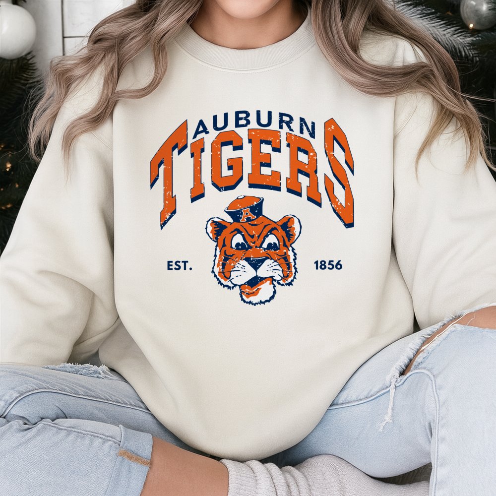 Auburn Tigers Sweatshirt | Vintage Mascot Graphic Apparel | Premium Cotton Blend Crewneck | Gift for AU Alumni and Football F