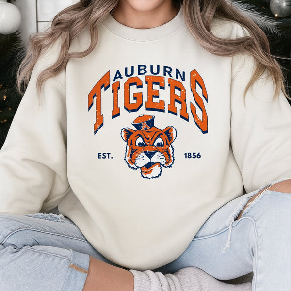 Auburn Tigers Sweatshirt | Vintage Mascot Graphic Apparel | Premium Cotton Blend Crewneck | Gift for AU Alumni and Football F