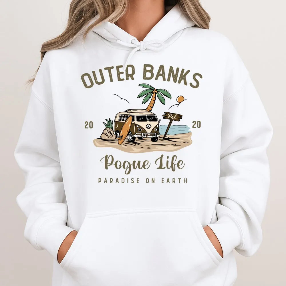 Outer Banks Hoodie | Retro Pogue Life Surfing Graphic | Premium Cotton Blend | Gift for OBX TV Show Fans