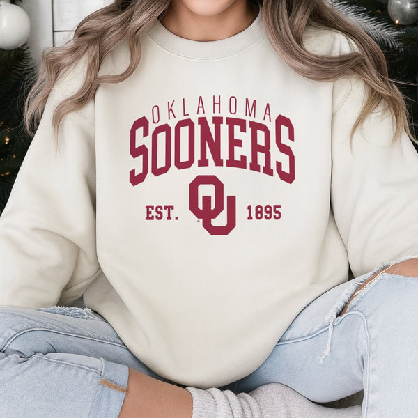 Oklahoma Sooners Sweatshirt | Retro Est. 1895 Varsity OU Logo | Premium Cotton Blend Crewneck | Gift for University of Oklaho