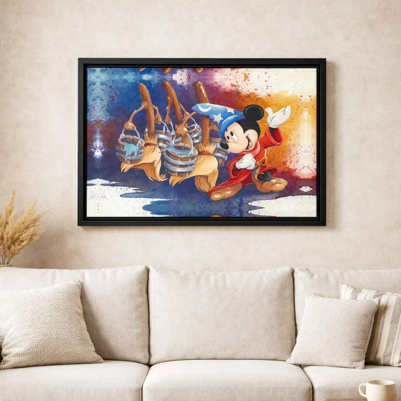 Sorcerer Mouse Wall Art | Enchanted Brooms Watercolor Print | Premium Gallery Wrapped Canvas | Magical Disney Decor for Fans