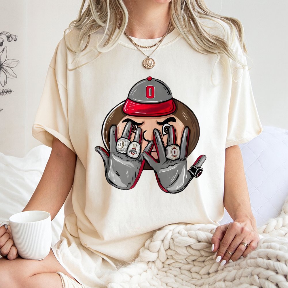 College Football Mascot Ring T-Shirt | Championship Rings Graphic Design | Premium Cotton Tee | Gift for Ohio State Fans and 