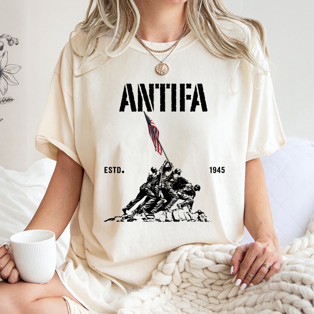 Antifa Estd 1945 T-Shirt | Iconic Iwo Jima Design | 100% Cotton Premium Quality | Anti-Fascist Protest Apparel for Activists