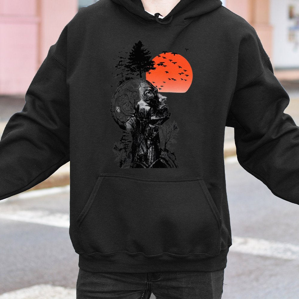 Anatomical Human Head Hoodie | Artistic Silhouette Surreal Nature Graphic | Premium Cotton Blend | Unique Gift for Science an