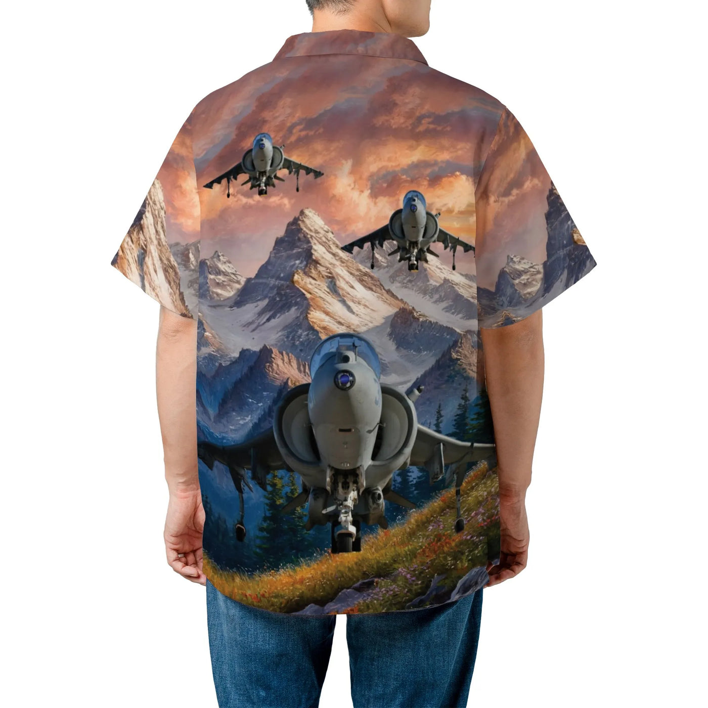 AV-8B Harrier II Hawaiian Shirt | VMAT-203 Hawks Squadron Graphic | Breathable Polyester Aloha Shirt | Military Aviation Enth
