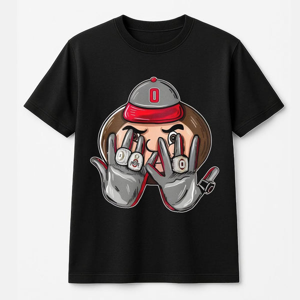 College Football Mascot Ring T-Shirt | Championship Rings Graphic Design | Premium Cotton Tee | Gift for Ohio State Fans and 