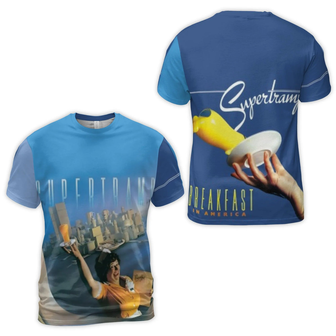 Supertramp T-Shirt | Breakfast In America Album Art 3D Graphic | Premium Polyester Jersey | Iconic 70s Rock Band Music Gift f