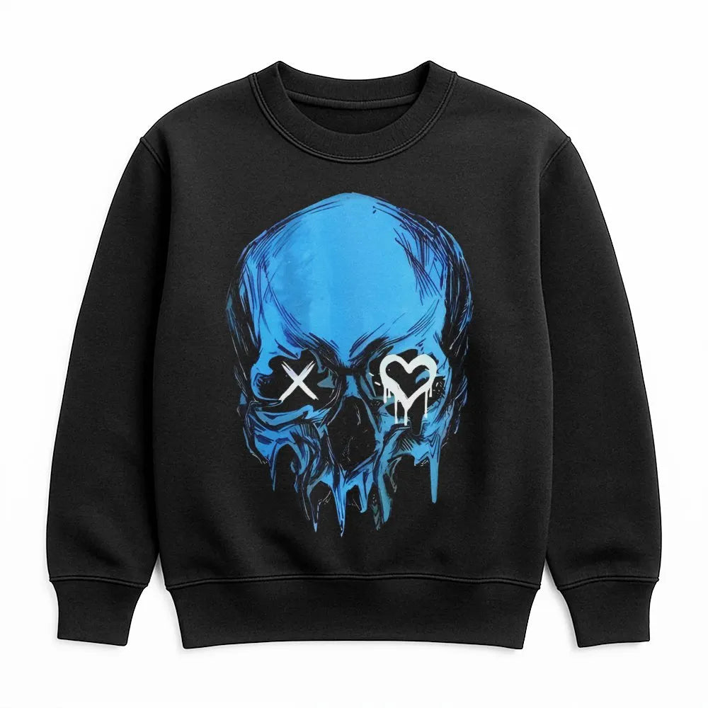 Blue Skull Graphic Sweatshirt | Heart Eye Grunge Aesthetic | Premium Cotton Blend | Dark Romance Bookish Gift for Readers