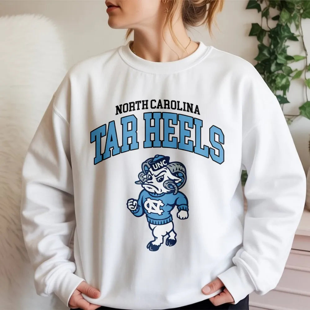 North Carolina Tar Heels Sweatshirt | University Mascot Graphic Crewneck | Premium Cotton-Blend Fleece | Unisex College Sport