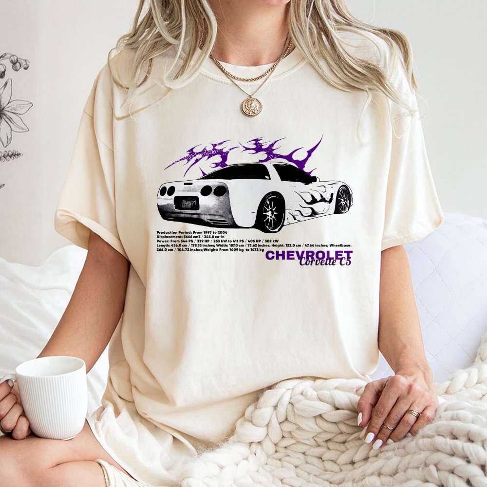 Corvette C5 T-Shirt | Classic Car Graphic with Technical Specs | Premium Cotton Enthusiast Apparel | Gift for Muscle Car Owne