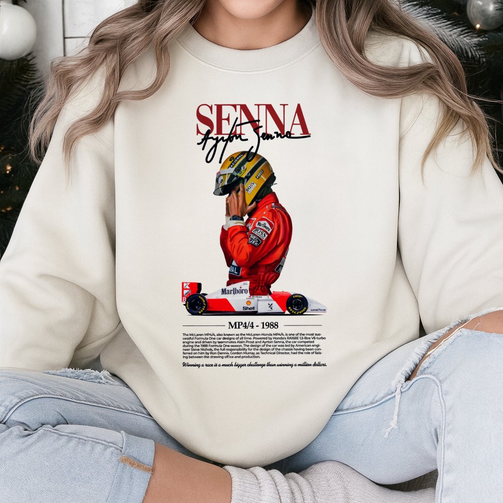 Ayrton Senna F1 Sweatshirt | Vintage Formula 1 MP4/4 Racing Graphic | Premium Cotton Blend Crewneck | Motorsport Gift for Rac