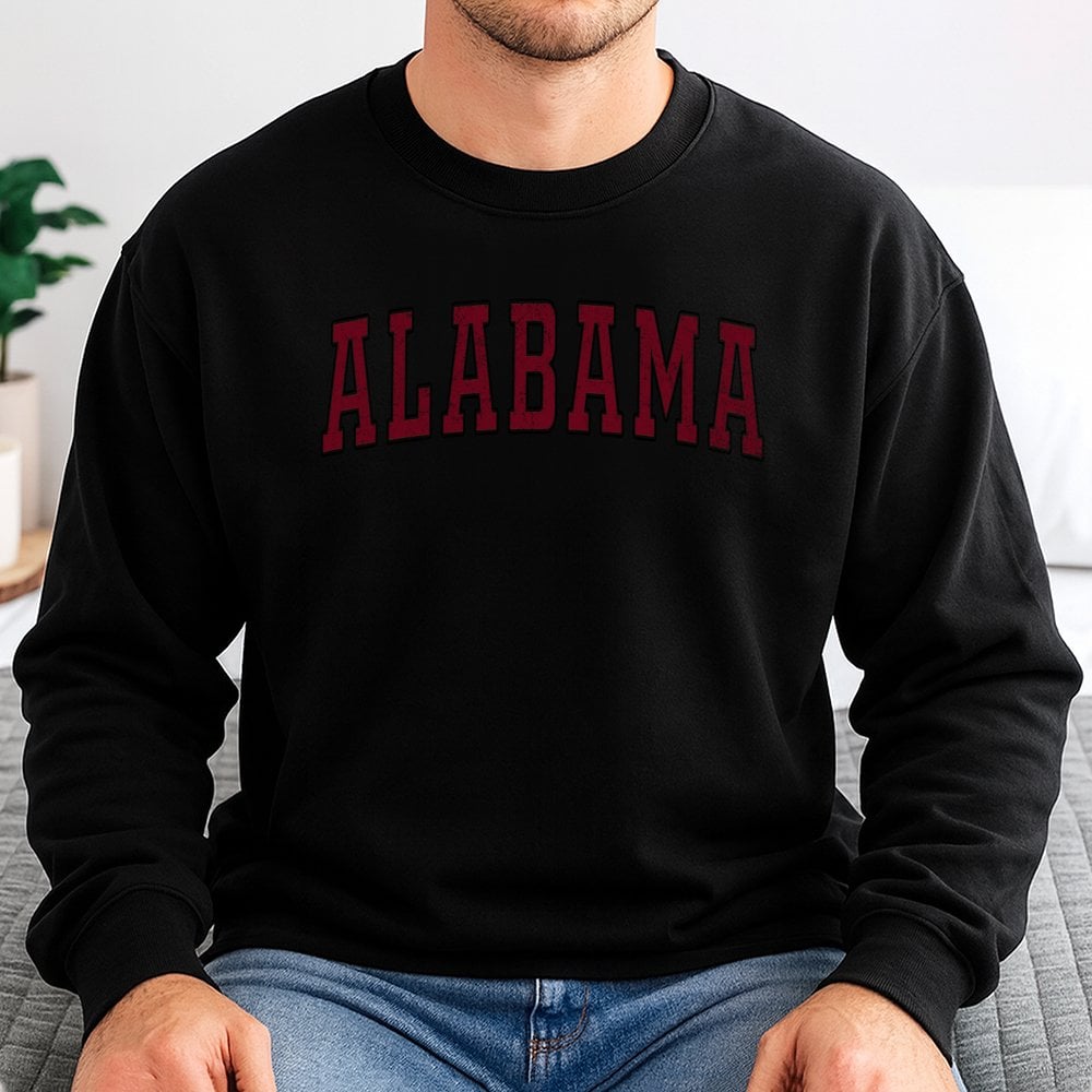 Alabama Sweatshirt | Distressed Collegiate Varsity Font | Premium Cotton Blend | Unisex Crewneck Gift for Students and Alumni