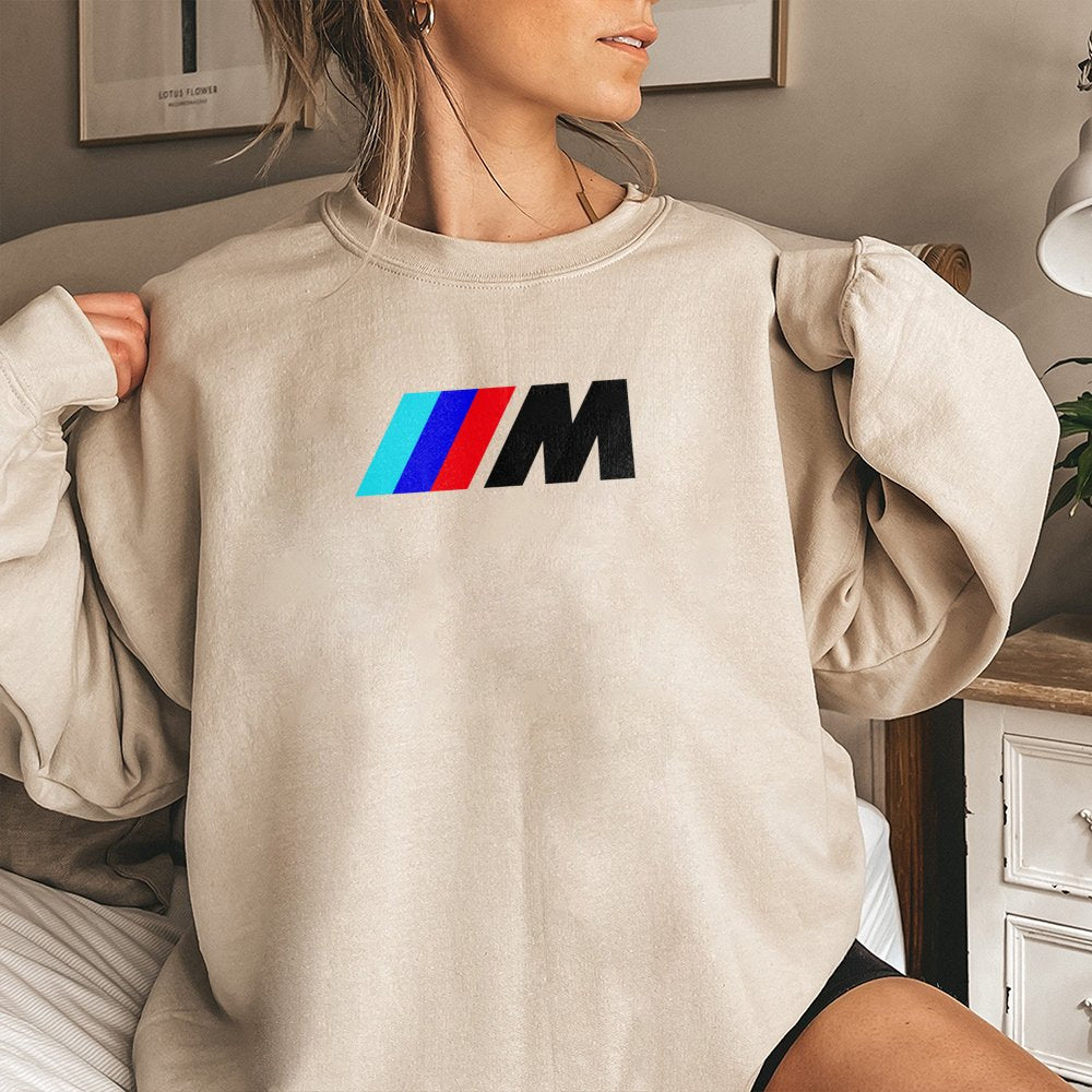 Motorsport Logo Sweatshirt | Graphic Racing M Series Print | Premium Cotton-Blend Crewneck | Automotive Enthusiast Gift For C