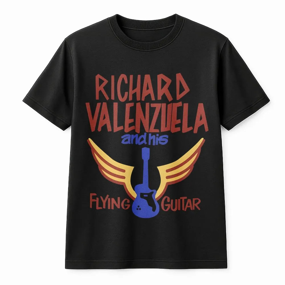 Richard Valenzuela T-Shirt | Retro Flying Guitar Rock Music Graphic | Premium Soft Cotton Unisex Tee | Iconic Musician Fan Gi