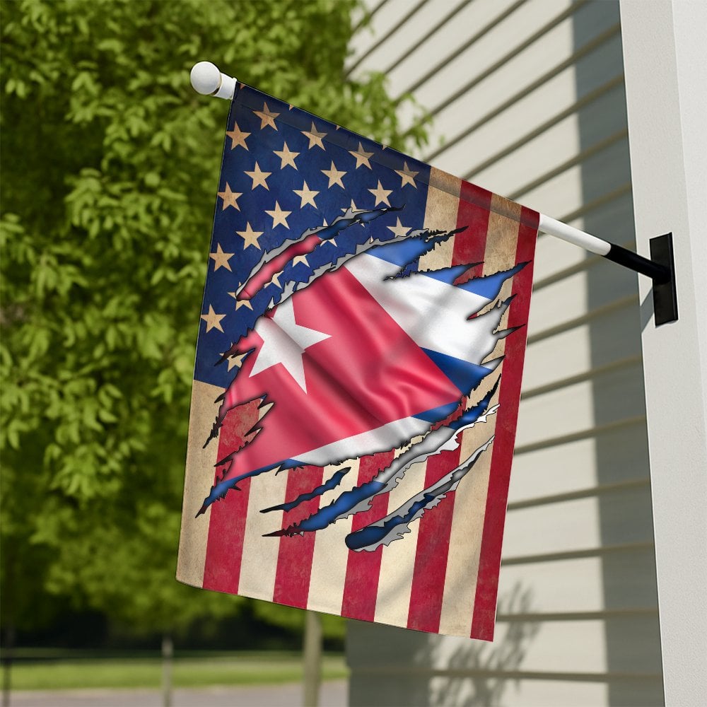 American and Cuban Flag Ripped Design | Patriotic Dual Heritage Garden Banner | Durable Weather-Resistant Polyester | Gift fo