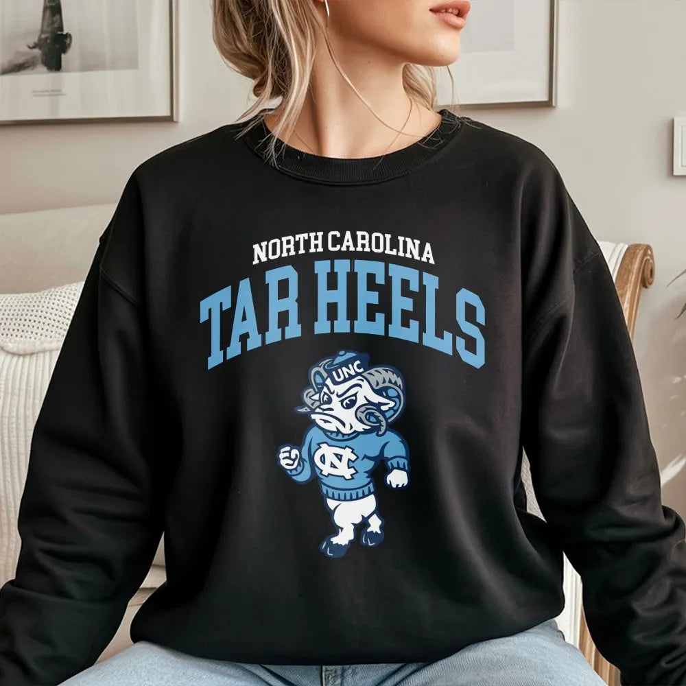 North Carolina Tar Heels Sweatshirt | University Mascot Graphic Crewneck | Premium Cotton-Blend Fleece | Unisex College Sport