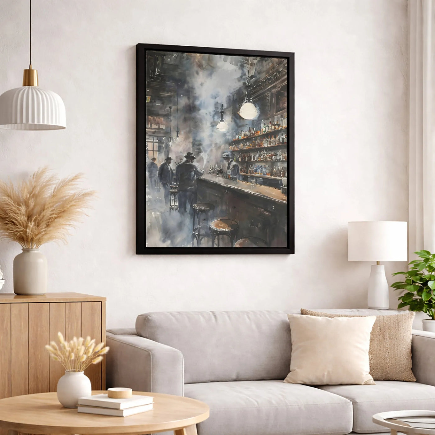 Speakeasy Bar Canvas Wall Art | Smoky Vintage Tavern Watercolor Print | Premium Gallery Wrapped Decor | Prohibition Era Gift 