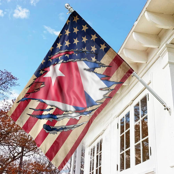 American and Cuban Flag Ripped Design | Patriotic Dual Heritage Garden Banner | Durable Weather-Resistant Polyester | Gift fo