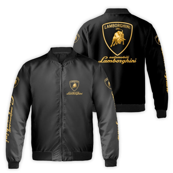 Luxury Supercar Bomber Jacket | Gold Logo Graphic Design | Premium Nylon Outer Shell | Automotive Fan Gear Gift For Men