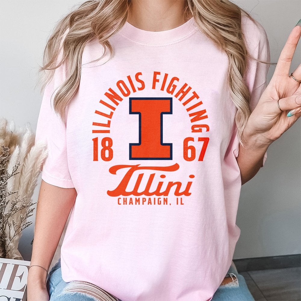 Illinois Fighting Illini T-Shirt | Vintage Style University Block I Graphic | 100% Cotton Premium Tee | Unisex College Alumni