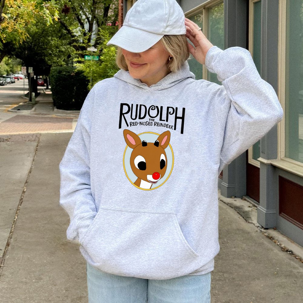 Rudolph The Red-Nosed Reindeer Hoodie | Retro Christmas Graphic Sweatshirt | Premium Cotton-Blend | Festive Gift for Holiday 