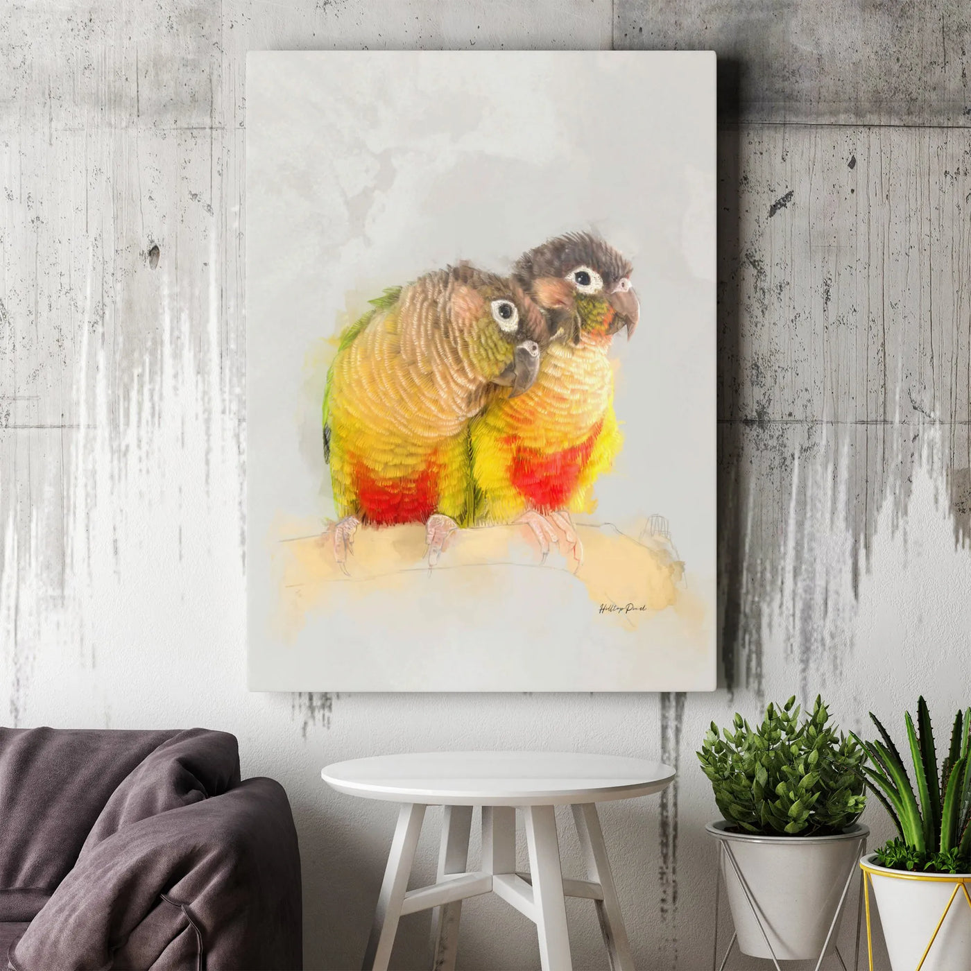 Green-Cheeked Conure Canvas Art | Watercolor Bird Couple Painting | 1.25-Inch Premium Gallery Profile | Parrot Lover Home Dec