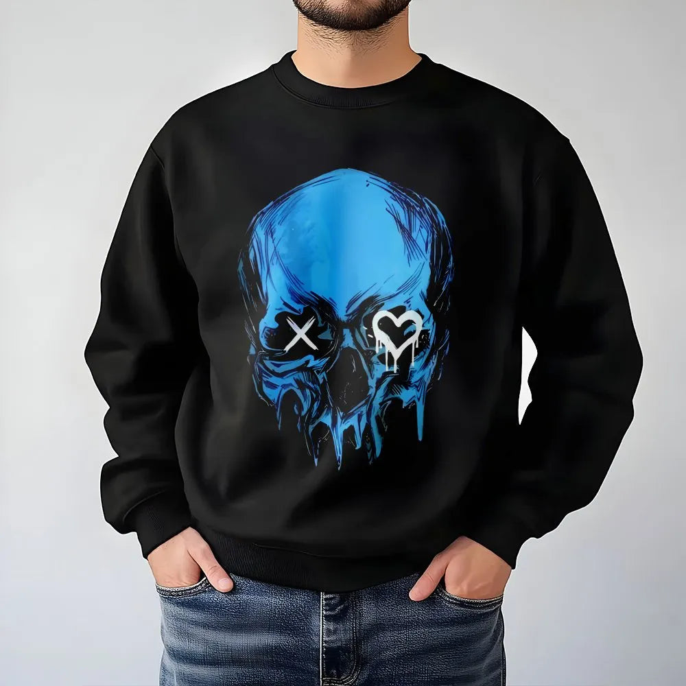 Blue Skull Graphic Sweatshirt | Heart Eye Grunge Aesthetic | Premium Cotton Blend | Dark Romance Bookish Gift for Readers