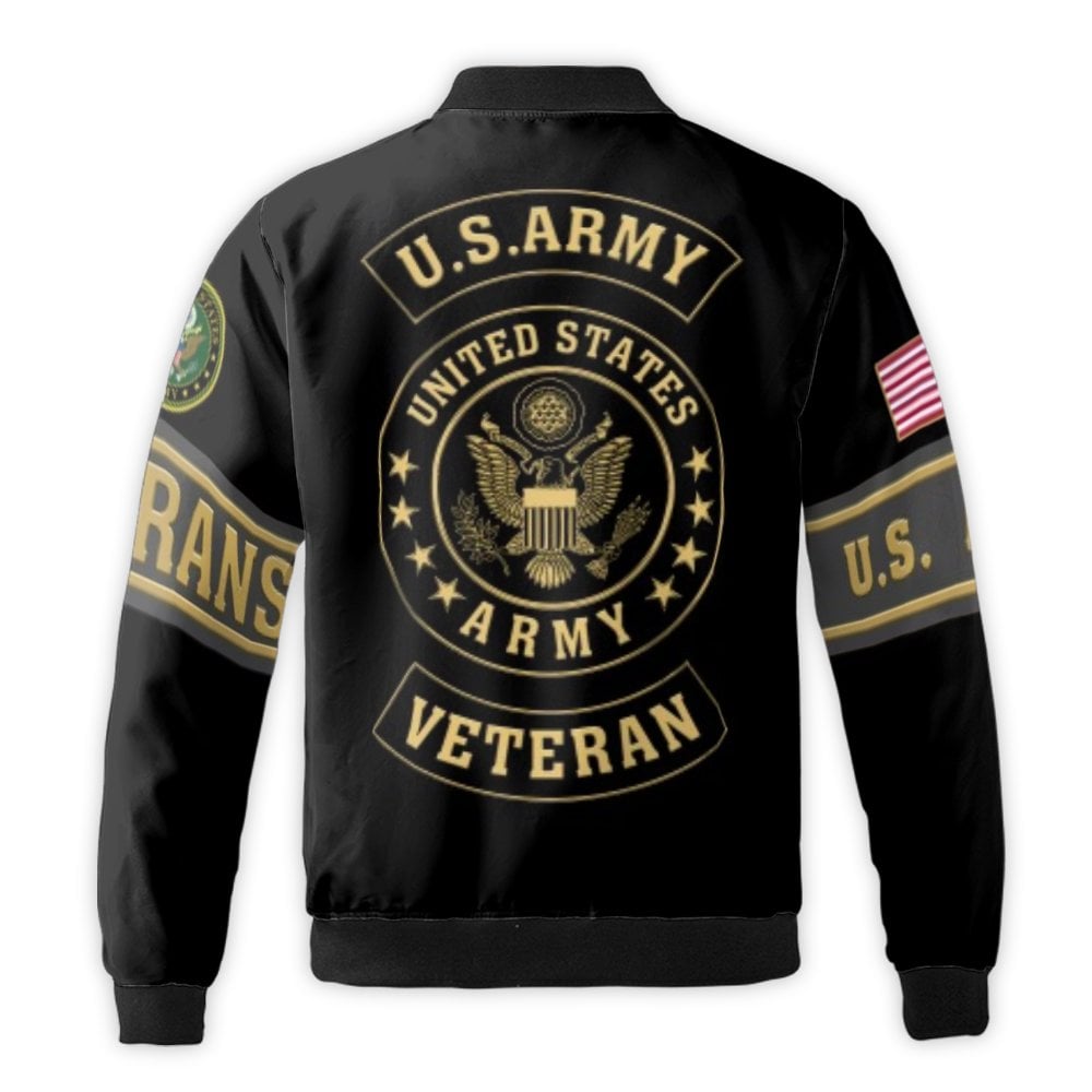 US Army Veteran Bomber Jacket | Patriotic Eagle & American Flag Print | Durable Nylon Shell | Premium Military Pride Gift for