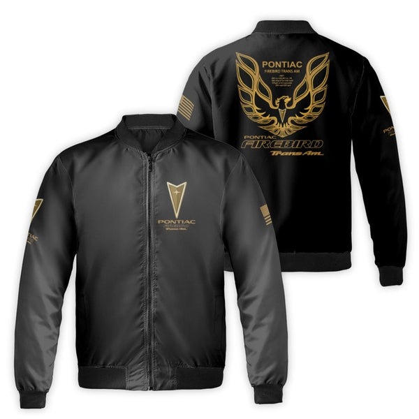 Pontiac Firebird Trans Am Bomber Jacket | Gold Logo Muscle Car Graphic | Premium Nylon Outerwear | Gift for Car Enthusiast