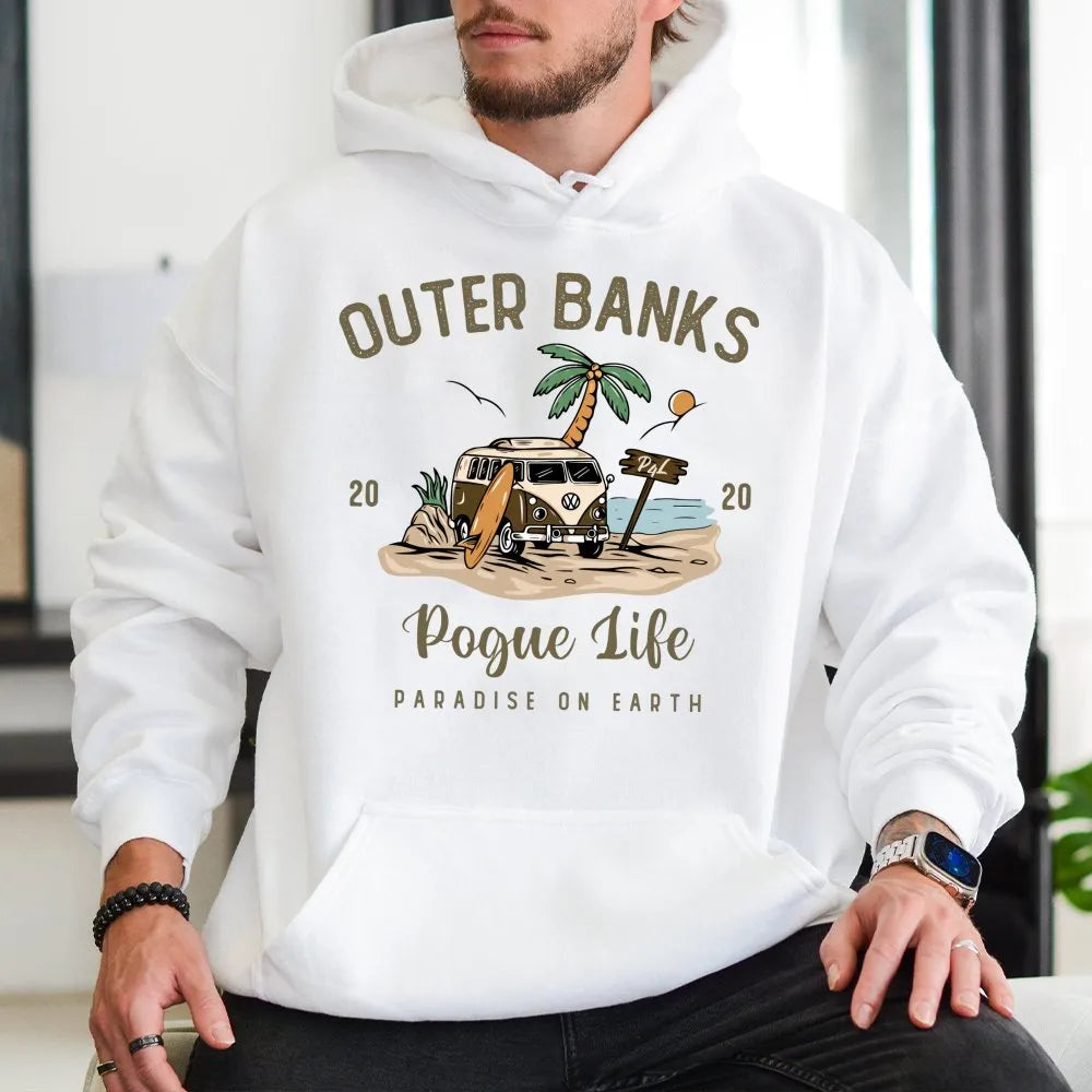 Outer Banks Hoodie | Retro Pogue Life Surfing Graphic | Premium Cotton Blend | Gift for OBX TV Show Fans