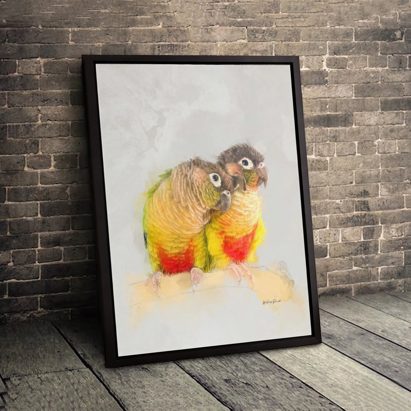 Green-Cheeked Conure Canvas Art | Watercolor Bird Couple Painting | 1.25-Inch Premium Gallery Profile | Parrot Lover Home Dec