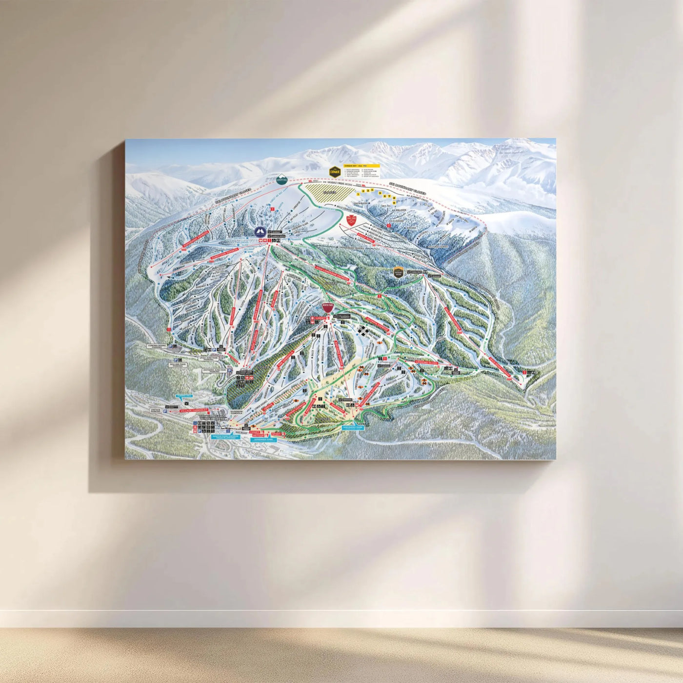 Winter Park Ski Resort Trail Map Canvas | Detailed Mountain Landscape Wall Art | Premium Gallery Wrapped Decor | Gift for Ski