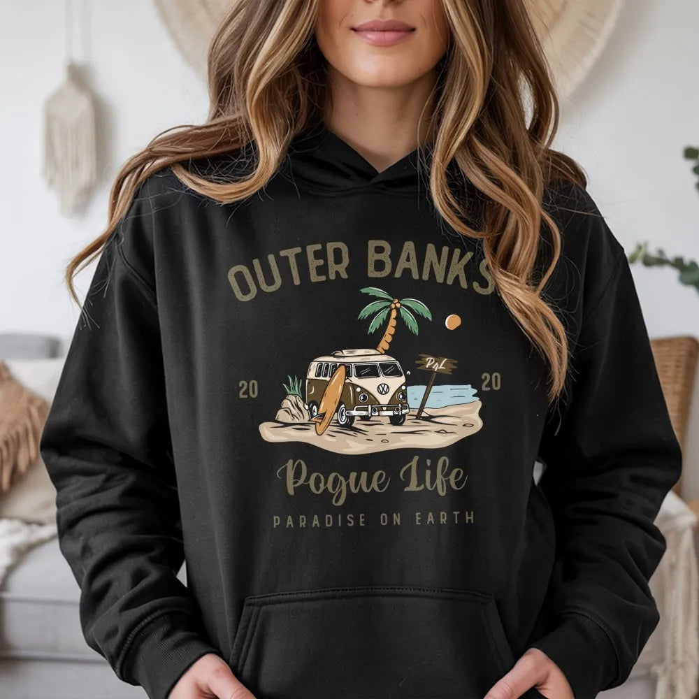 Outer Banks Hoodie | Retro Pogue Life Surfing Graphic | Premium Cotton Blend | Gift for OBX TV Show Fans