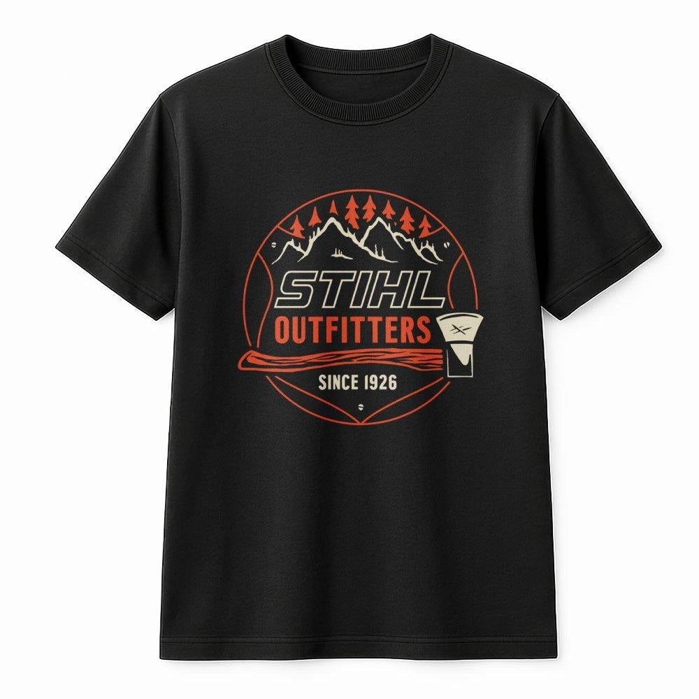 Logging Outfitter T-Shirt | Retro Chainsaw Forestry Design | Premium Cotton Graphic Tee | Outdoor Lumberjack Gift For Men