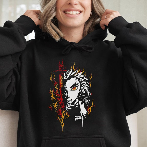 Flame Hashira Anime Hoodie | Kyojuro Rengoku Graphic Print | Premium Cotton Blend | Gift for Manga and Otaku Fans